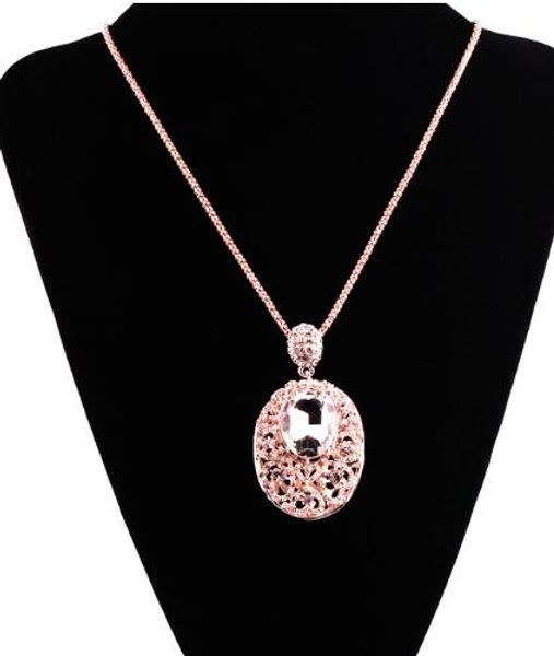 

new style korean version of female exaggerated crystal moon palace water drill short sweater chain dress necklace pendant, Silver