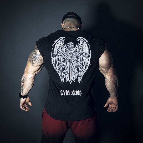 

fitness t-shirts men's summer training tee casual sports stretch short sleeve cotton t-shirt printing clothes, White;black