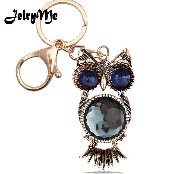 

antique golden owl keychain women big crystal cute animal keyring car rearview mirror hanging pendant wallet key chains holder, Silver