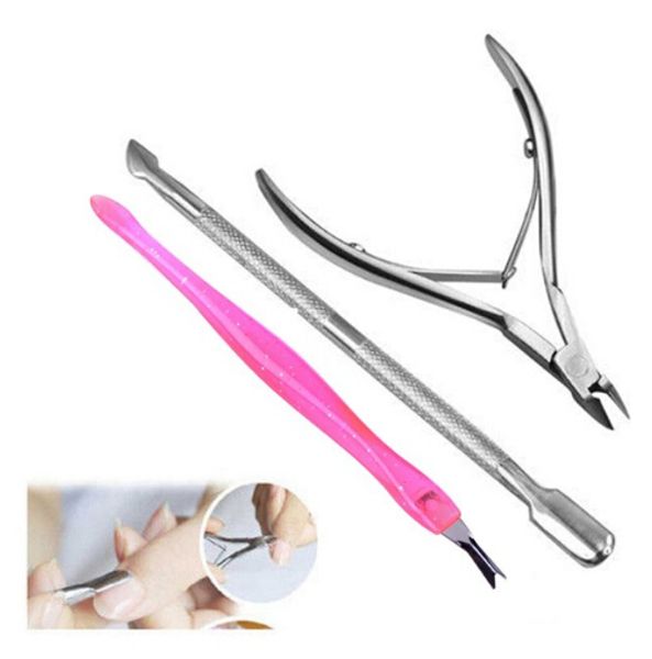 

3pcs/set nail scissor stainless steel nail art cuticle pusher nipper remover clipper manicure pedicure nail gel art tools