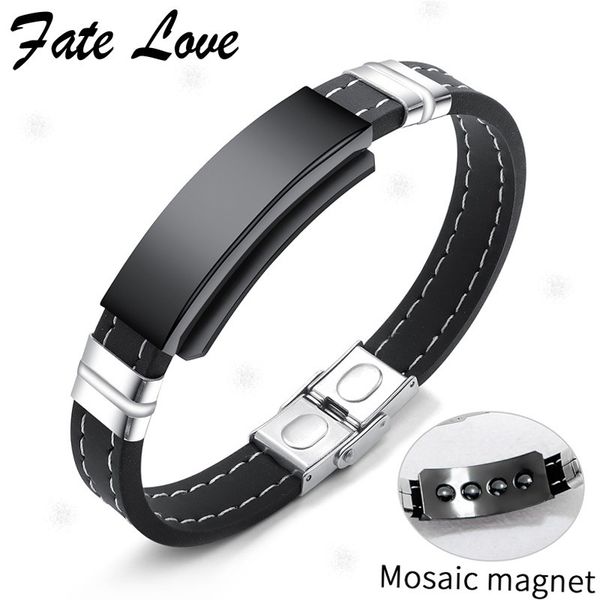 

5pcs/lot) 2018 new silicone bracelet mosaic magnet stone men jewelry pulseras stainless steel bracelets bangles mens jewellery, Golden;silver