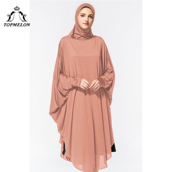

elon abaya hijab dress silky long solid robes for women islamic turkish dress headscarf worship prayer garment kaftan 2018, Red