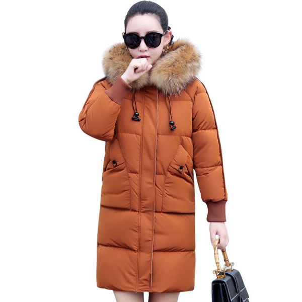 

winter jacket women fur collar hoodies woman parka abrigo mujer womens coats thicken down cotton female jacket long coat c5124, Black