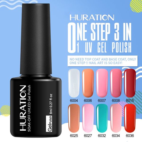 

huraiton one step design 3 in 1 uv gel nail polish soak off led uv lamp art glitter gel lak base varnish nails materials, Red;pink