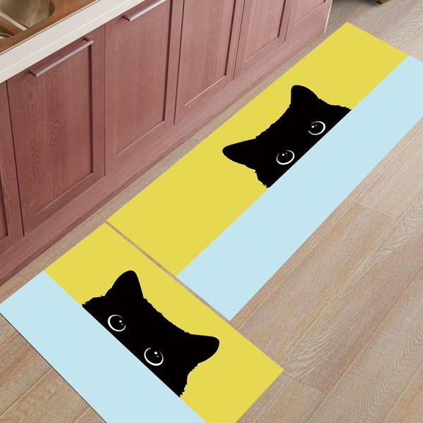 

2pcs/set cute shy black cat print doormats entrance front door rug bathroom kitchen carpet entryway anti-slip cartoon floor mats