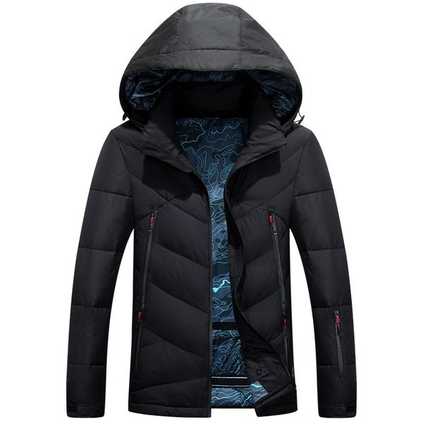 

2017 new warm winter men's down jacket casual hooded jacket white duck down thick jackets men parkas, Black