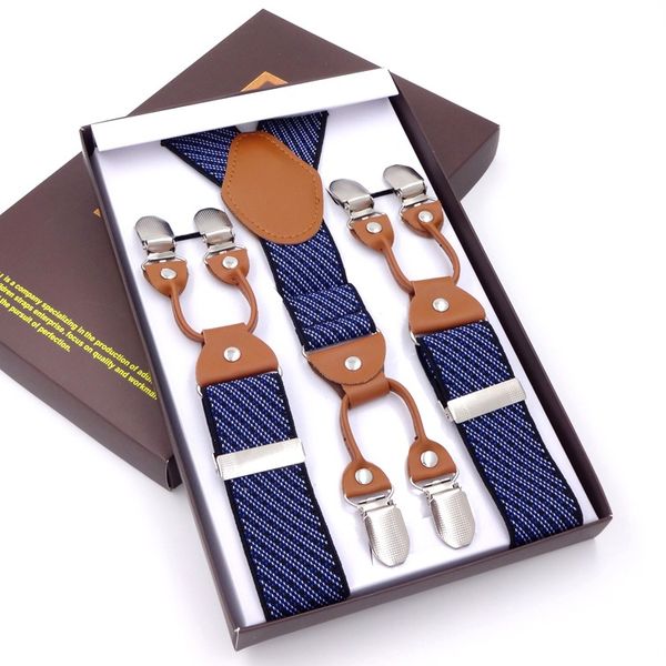 

2018 simple 115cm men 6 clip elastic suspender strong clip buckle gift box set man suspender, Black;white