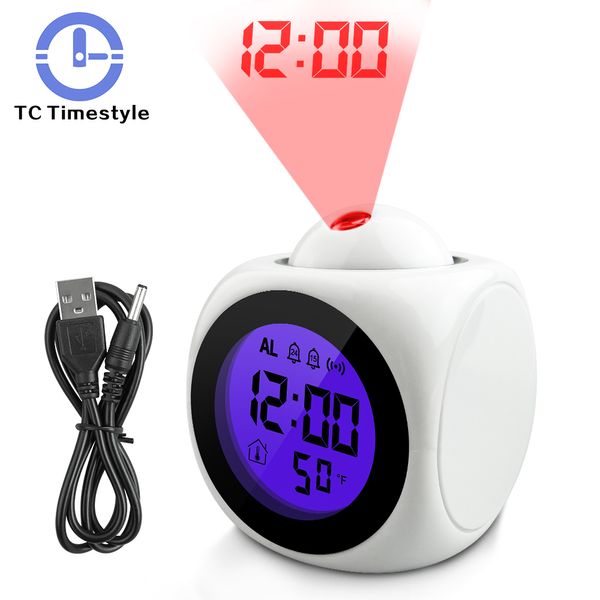 

projection alarm clock digital lcd display voice talking table clocks temperature snooze function desk projector clock