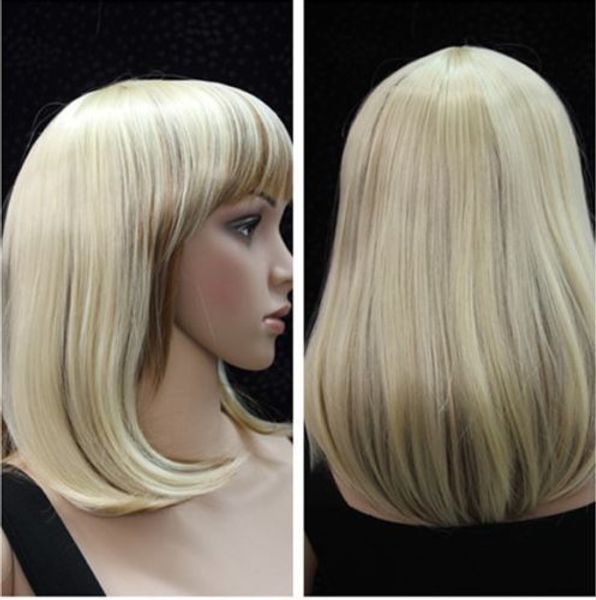 

cos light blonde mix short straight cosplay wig, Black