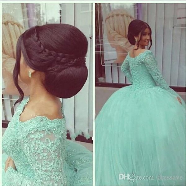 2019 Vintage Dark Sage Lace Sequin Quinceanera Dresses Ball Gowns