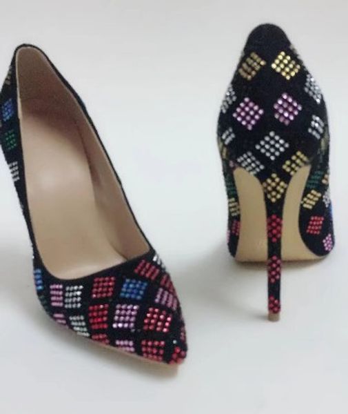 

2018 new spring summer elegant styles women shoes rhinestone high heels crystals pointed toe mesh pumps woman red sole wedding shoes, Black