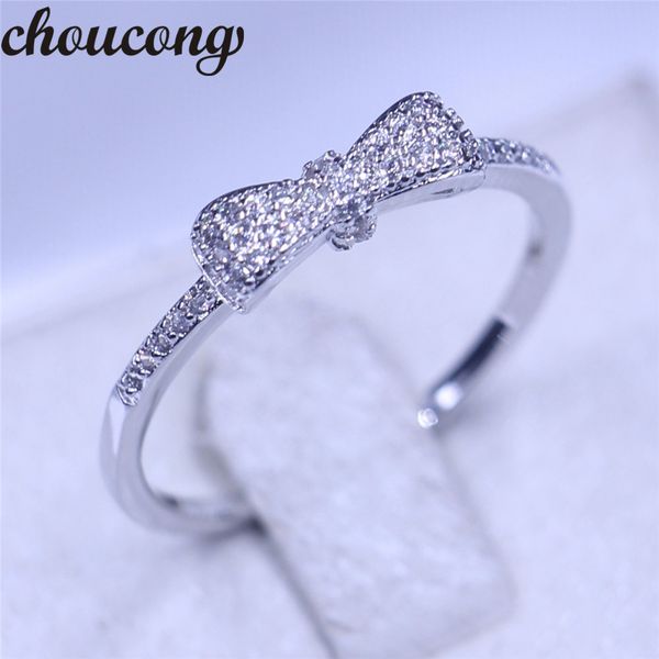 

choucong bow style women ring pave set diamond 925 sterling silver engagement wedding band ring for women men love jewelry, Slivery;golden