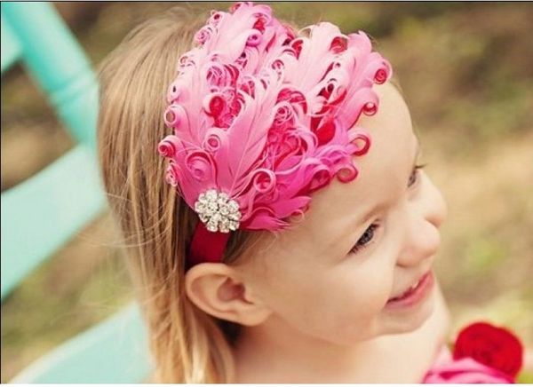 2017 Bebê Flores Headband Bandas Headwear Crianças Vermelho Branco Penas Headdress Flor Grânulos Noiva