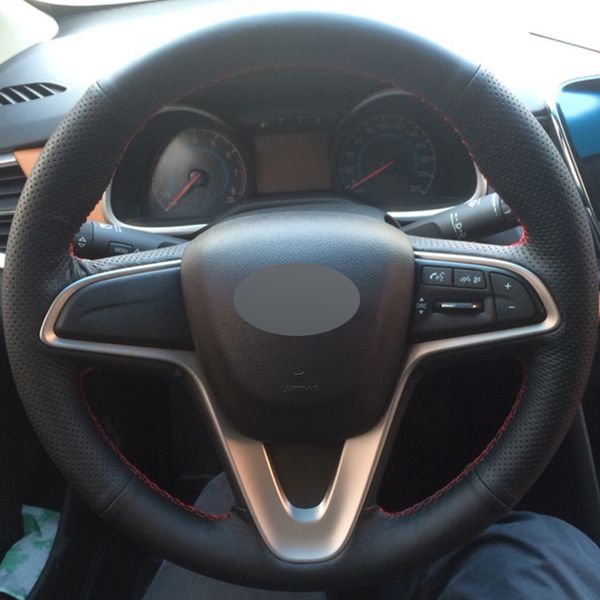 

black genuine leather diy car steering wheel cover for chevrolet sail 2015-2017 lova aveo 2016 2017 cavalier 2016 2017