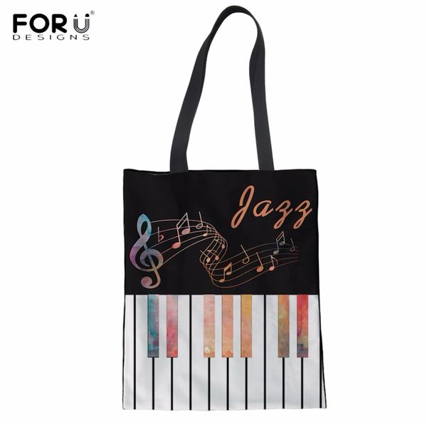 

forudesigns casual woman linen shopping tote bags fashion piano keyboard/music note printing lady eco bags folding reusable bag