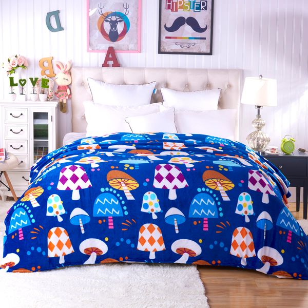 

modern style bedding throw blanket blue mushroom cartoon pattern sofa/couch bed/plane travel blanket