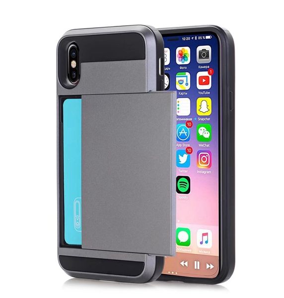 

2018 global hits for iphone 6s plus case muliti color options sliding card slot mobile case shockproof hybrid tpu+pc phone case