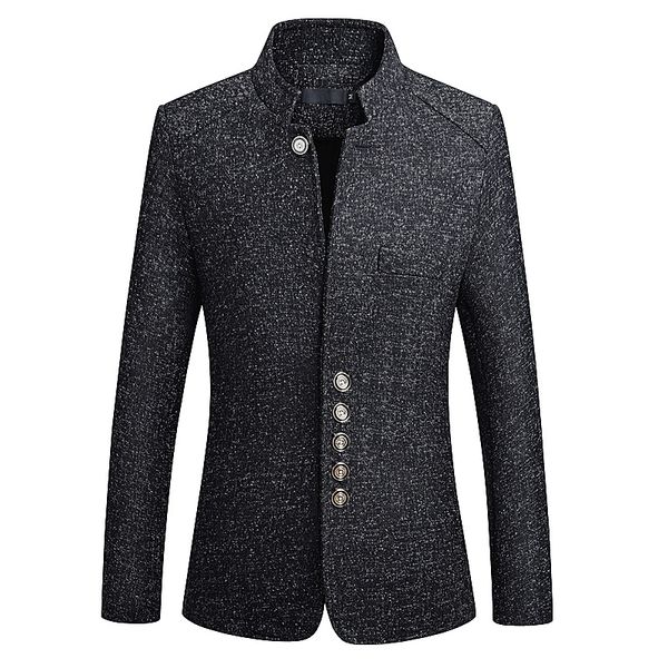 

new fashion chinese style suit jackets men classic formal wool solid color slim fit mandarin collar men blazer tuxedo 6xl, Black;brown