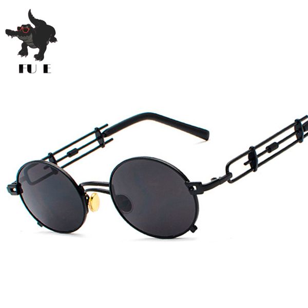 

fu e new round sunglasses men women brand designer vintage sunglass steampunk metal vintage oculos, White;black