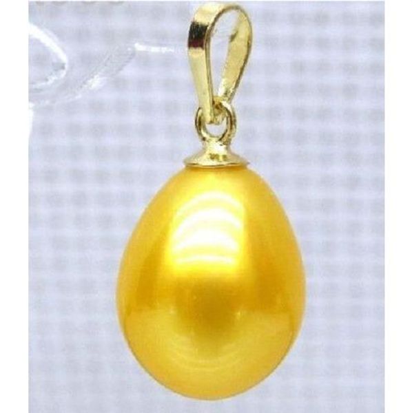 

charming 14k solid gold 11x13mm drop golden yellow south sea pearl pendant, Silver