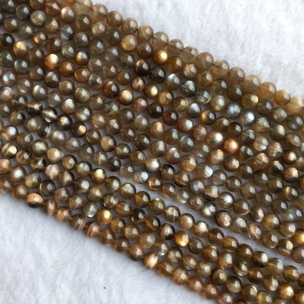 

wholesale real genuine natural gray black gold sunstone flash light round loose gemstone ball small beads 6mm 15" 05608