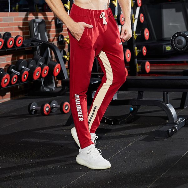 

mens gym pants striped run jogging pants men rashgard fitness training running bodybuilding trousers cotton sport leggings, Black;blue