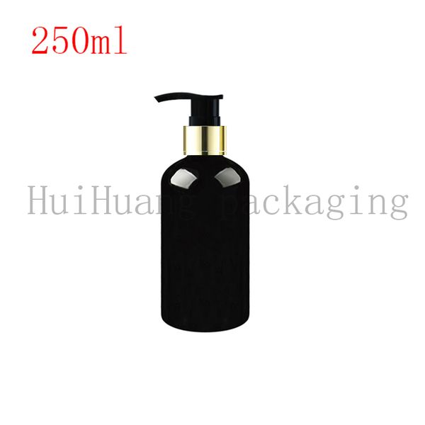 

30pcs 250ml black cosmetic pet bottles,shampoo lotion gold pump container plastic cosmetic packaging with dispenser,shower gel