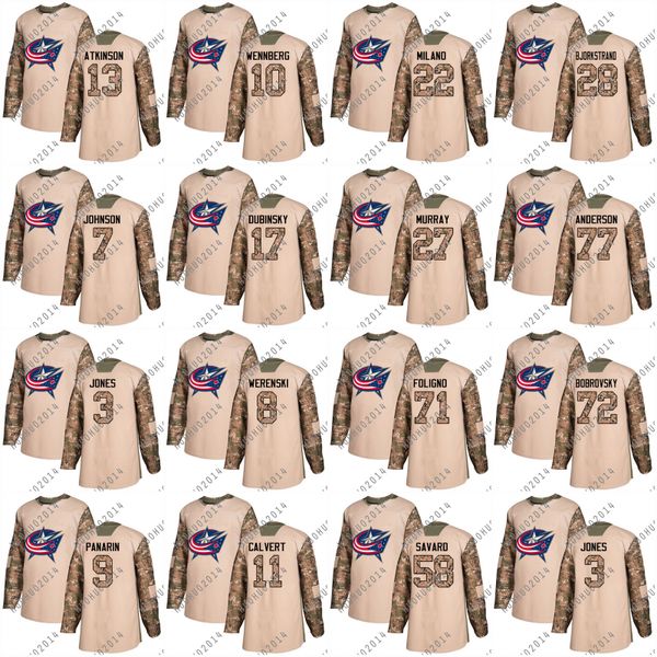 

Women 2018 Camo Veteran Day Columbus Blue Jackets Nick Foligno Sergei Bobrovsky Brandon Dubinsky Zachary Werenski Jones Johnson Jerseys