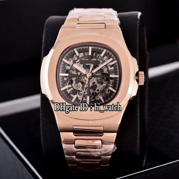 

new nautilus classic 5711 rose gold black skeleton big logo asia 2813 automatic mens watch stainless steel watches 6 colos hi_watch p307k11, Slivery;brown