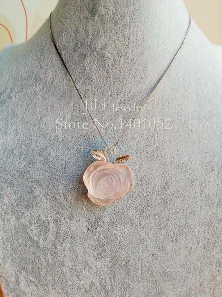 

lii ji natural rose quartz flower 925 sterling silver pendant