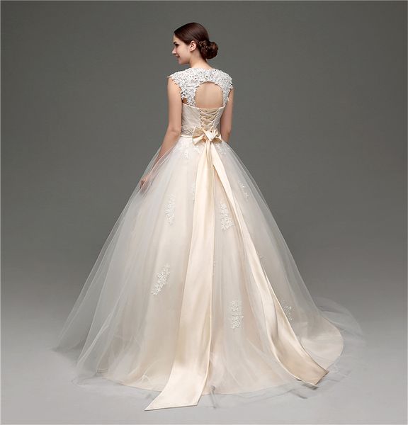 

stunning champagne wedding dresses ball gown eye catching pleats tulle with applique lace bridal gowns peplum, White