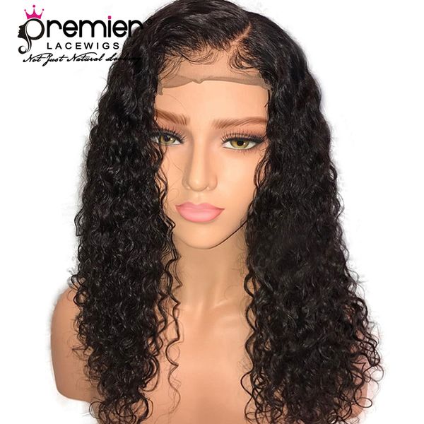 

premier glueless lace front wigs brazilian remy human hair loose curly 150% density natural hairline with babyhair lace wig for american, Black;brown