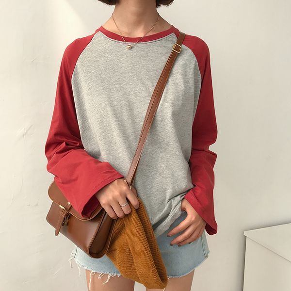 

2017 new fashion college wind loose casual simple all match raglan long sleeve female t-shirts, White