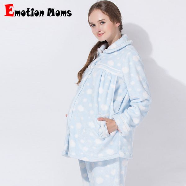 

emotion moms winter maternity pajamas breastfeeding sleepwear sets pregnancy nightwear suit nursing pajamas for pregnant women, White