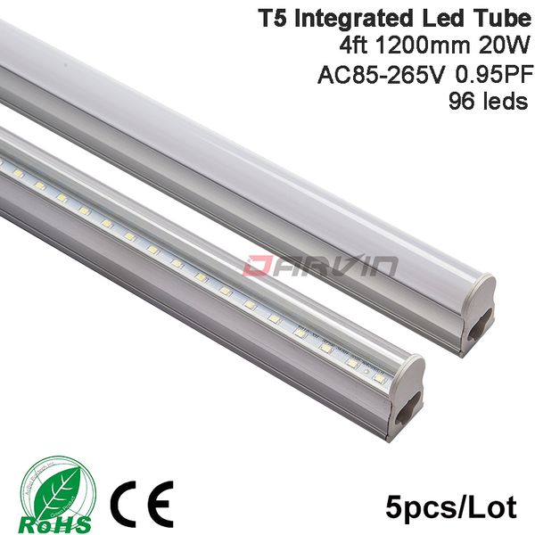

4pcs 4ft t5 1200mm led tube light integrated led tube 22w ac85-265v 110v 220v lights high lumen smd2835 factory price