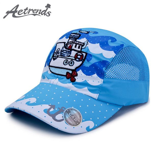 

aetrends] 2018 new summer thin breathable kids baseball caps quick dry snapback bone hats for girls boys z-6513, Blue;gray