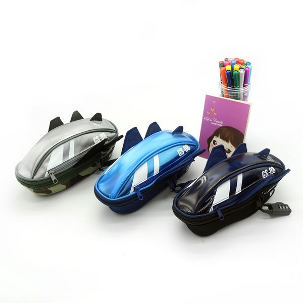 

cute cartoon fighter pencil case large camouflage zipper canvas pencil bag with lock school supplies