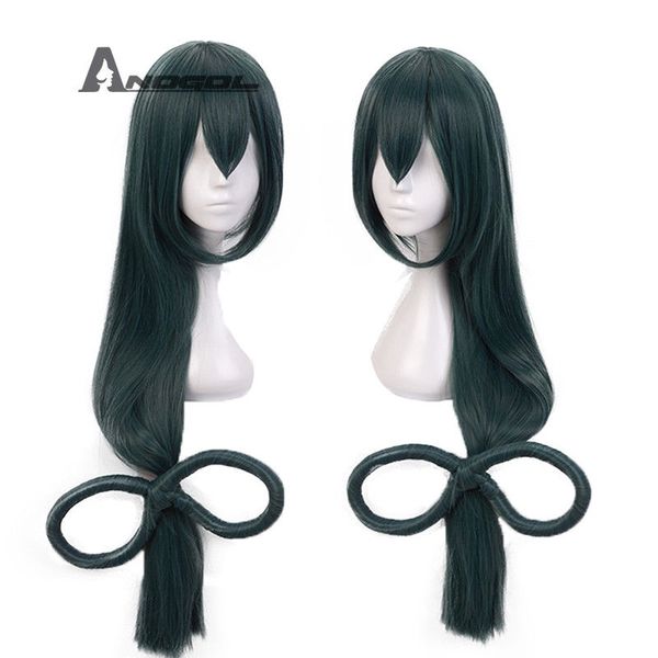 

anogol my hero academia tsuyu asui cosplay wig wavy full wigs synthetic hair, Black;brown