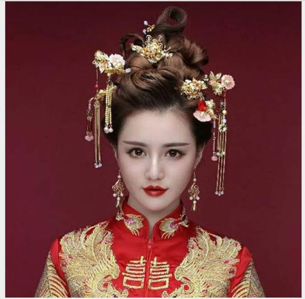 

brides, costume, accessories, long tassels, wedding headwear, chinese wedding accessories, phoenix crown, and qipao accessories, Slivery;golden
