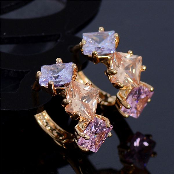 

h:hyde fashion jewelry pink white champagne square cubic zirconia cz crystal hoop earring for women gift brincos femme, Golden;silver