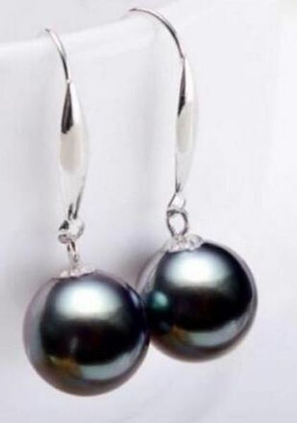 

ing a pair of natural 11-12mm freshwater black pearl earring 925 silver, Golden;silver