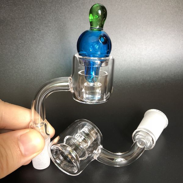 Doppelrohr XXL Thermal Core Reactor Quartz Banger Nail mit bunter Bubble Carb-Kappe mit Außendurchmesser 28 mm, Innendurchmesser 17 mm, weiblich und männlich