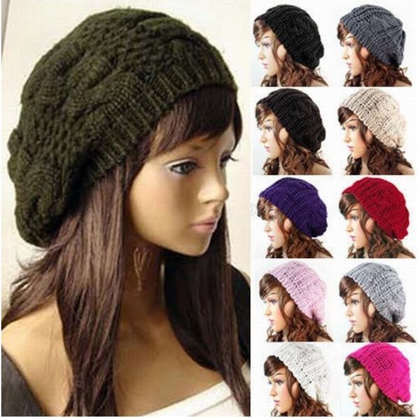 

lady women girl winter warm knitted crochet slouch baggy beret beanie hat cap 10 colors, Blue;gray