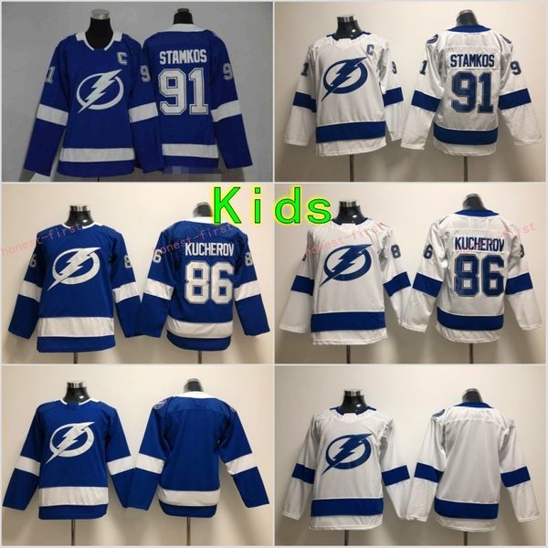 

Youth Kids Tampa Bay Lightning #91 Steven Stamkos Jerseys Kids 86 Nikita Kucherov Blank Blue White Hockey Stitched