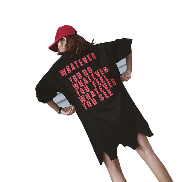 

2018 women summer mini dress harajuku letters whatever print girls ulzzang bf style cotton loose casual mini dress vestidos, White;black