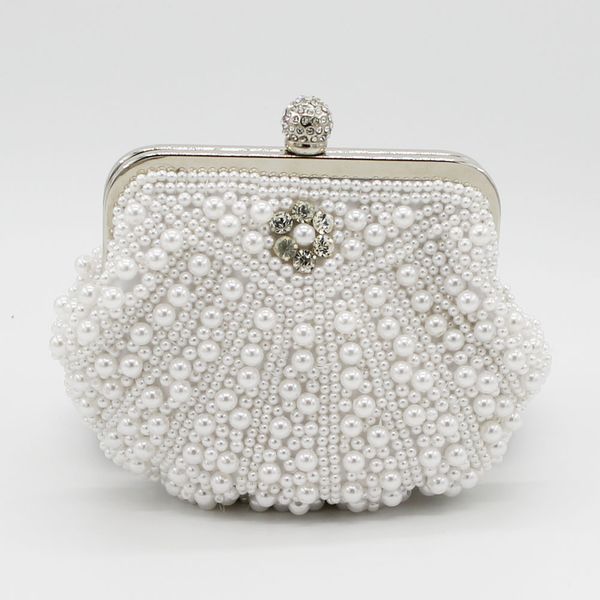 

2019 sale shell pearls bridal hand bags one shoulder clutch beaded crystal formal evening party diner bags shell style sale online, Black