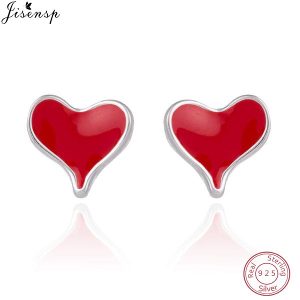 

jisensp 925 sterling silver jewelry cute red heart earrings for girls kids lady romantic small earrings fine jewelry brincos, Golden;silver