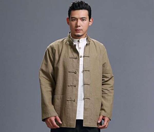 Puro lino Abiti tradizionali cinesi Tang Suit Top Kung Fu Tai Chi Uniform Primavera Autunno Camicia Camicetta MartialArt Coat Abito tunica cinese