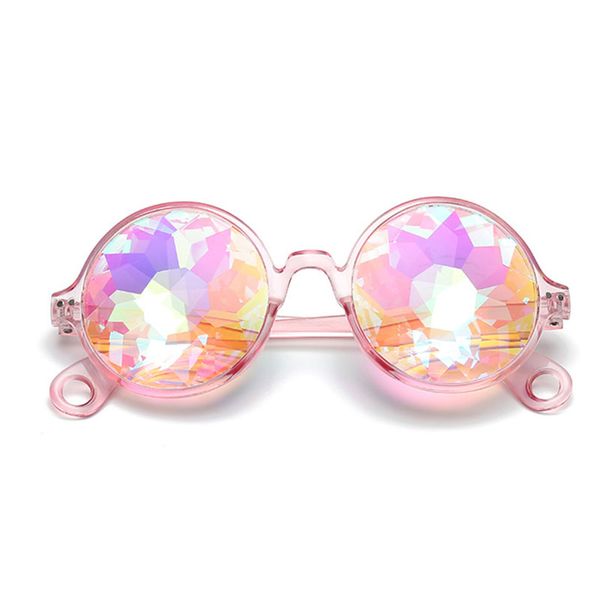 

round rave festival men women brand designer holographic kaleidoscope sunglasses retro, White;black