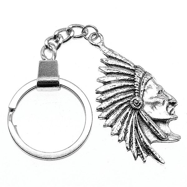 

6 pieces key chain women key rings couple keychain for keys indian chief primal tribal chieftain 55x28mm, Slivery;golden